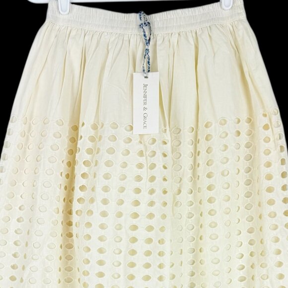 Jennifer & Grace Women Ecru Lined Eyelet Maxi Skirt Size Small Elastic Waist NWT - Picture 3 of 12